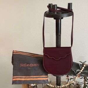 Yves Saint Laurent Burgundy Scalloped Crossbody Bag with Dustbag